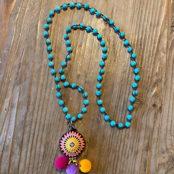 Turquoise Colored Beaded Long Necklace - Picture 5 of 8